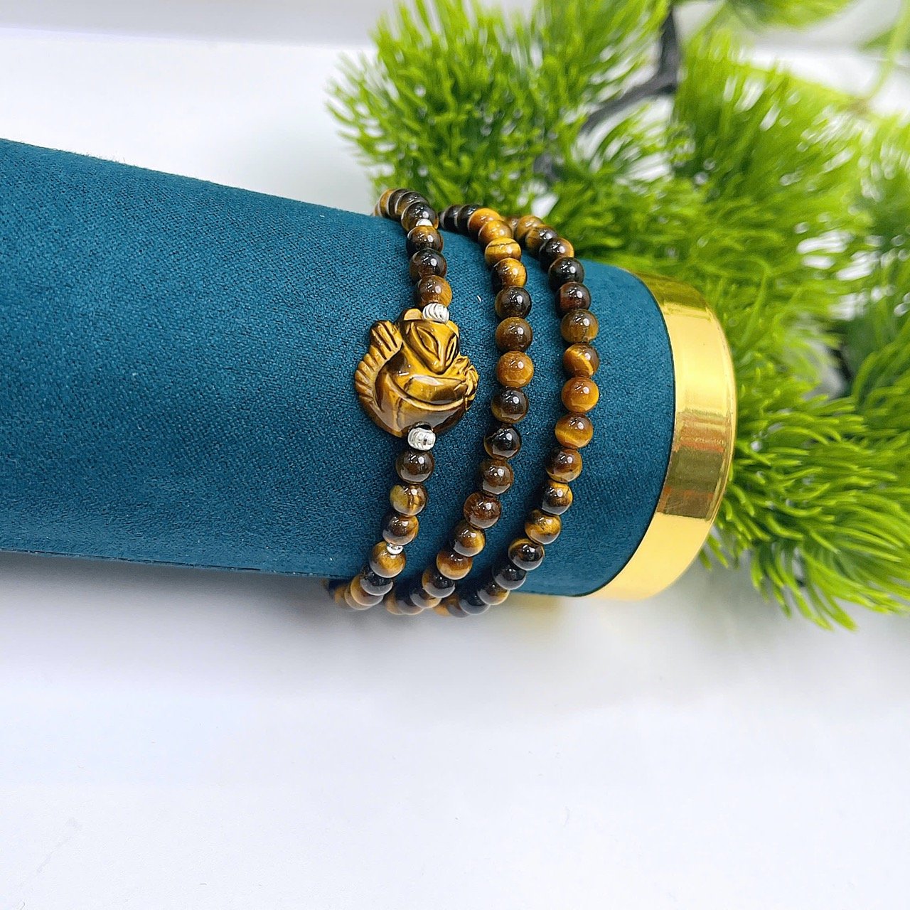 Chuỗi Vòng Tay Quấn 3 Mắt Hổ Mix Hồ Ly – Charm Bạc - Size 4ly